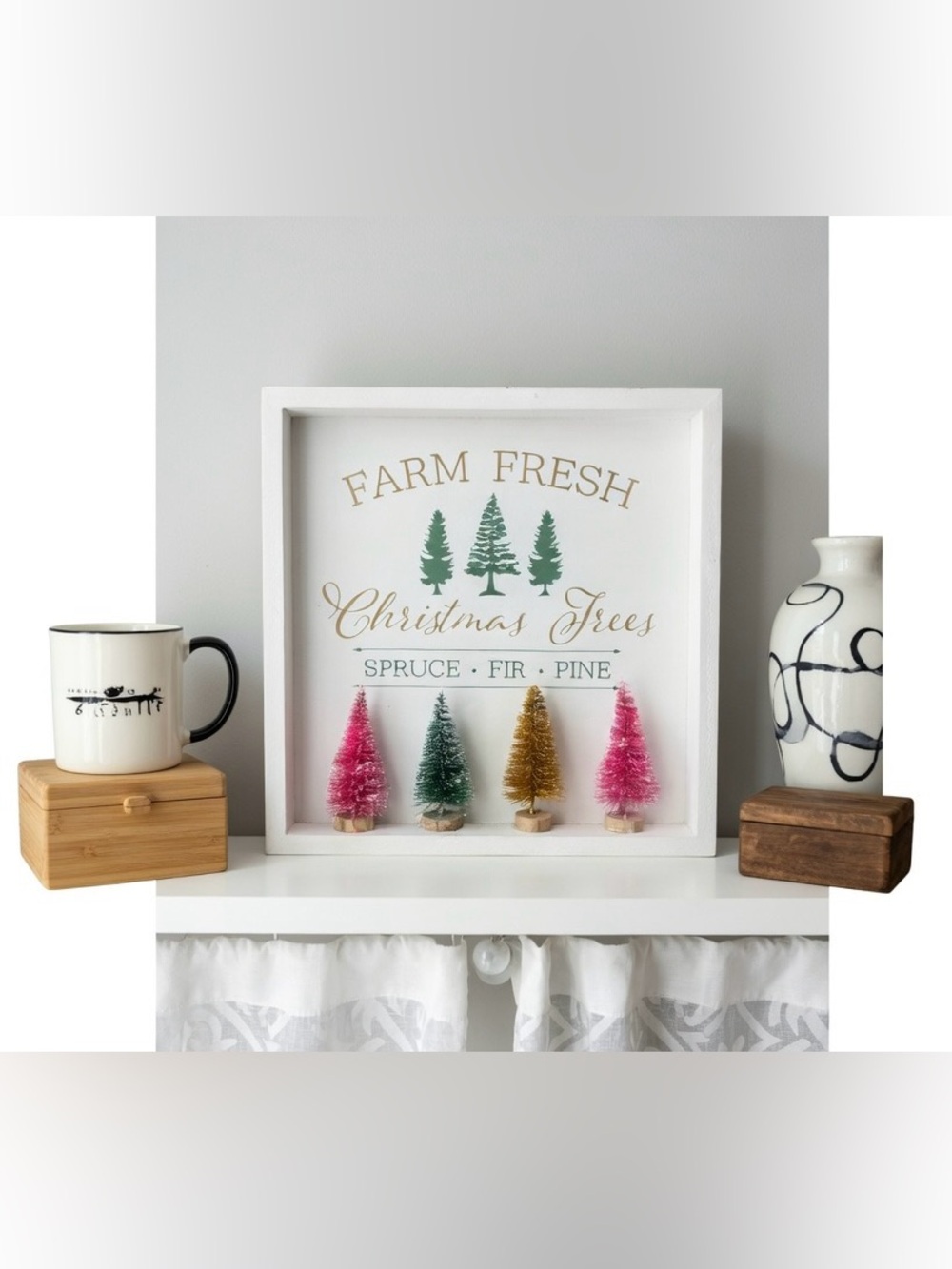 Farm Fresh Christmas Trees Wall Frame Sign with Mini Brush Trees